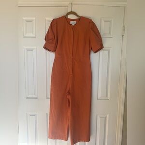 Anthropologie Terracotta Puff Sleeve Jumpsuit